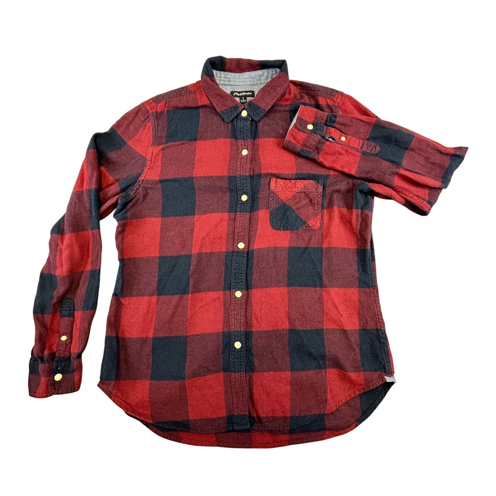 Flag & Anthem Flannel Men's Small Red Navy Buffalo Plaid Button Down Shirt